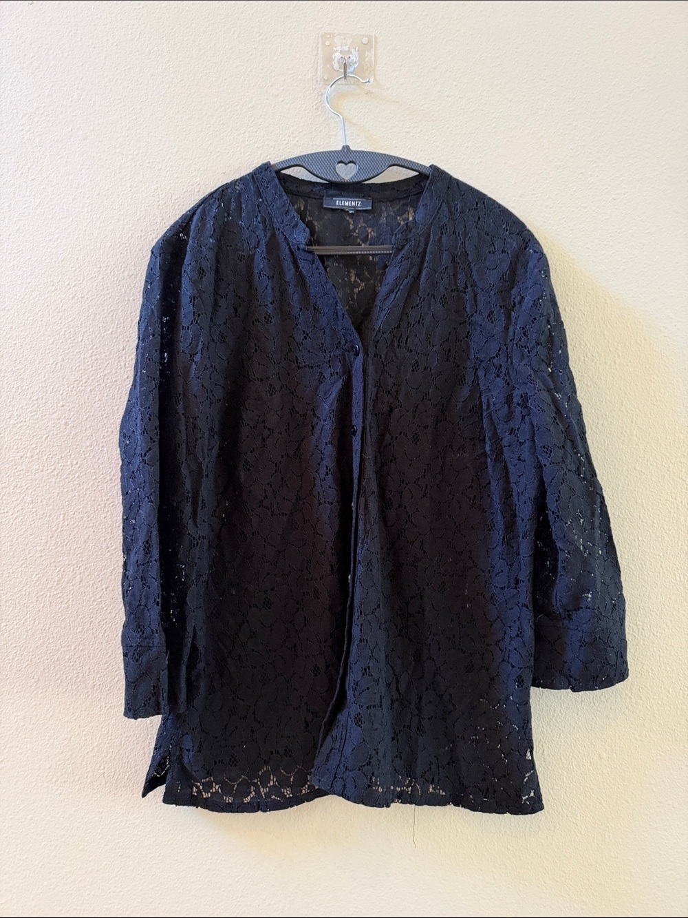 Elementz Black Floral Lace Button-Front Blouse